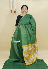 Deep Green - Sundari – Premium Kota Tussar Silk Saree with Pichwai Cow Printed pallu and blouse